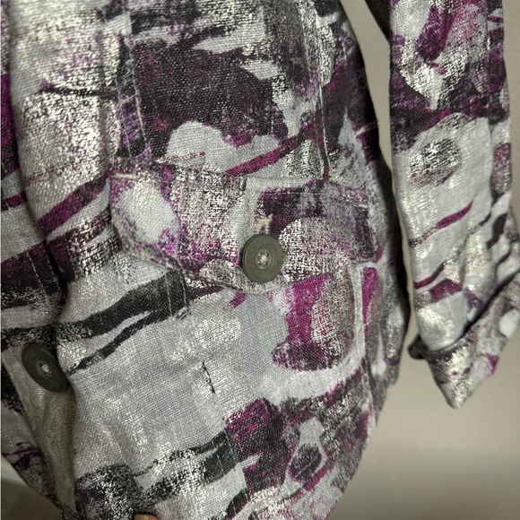 Chico’s Purple and Gray Metallic Printed Linen Lightweight Blazer Women’s 0 (S) - Picture 2 of 4